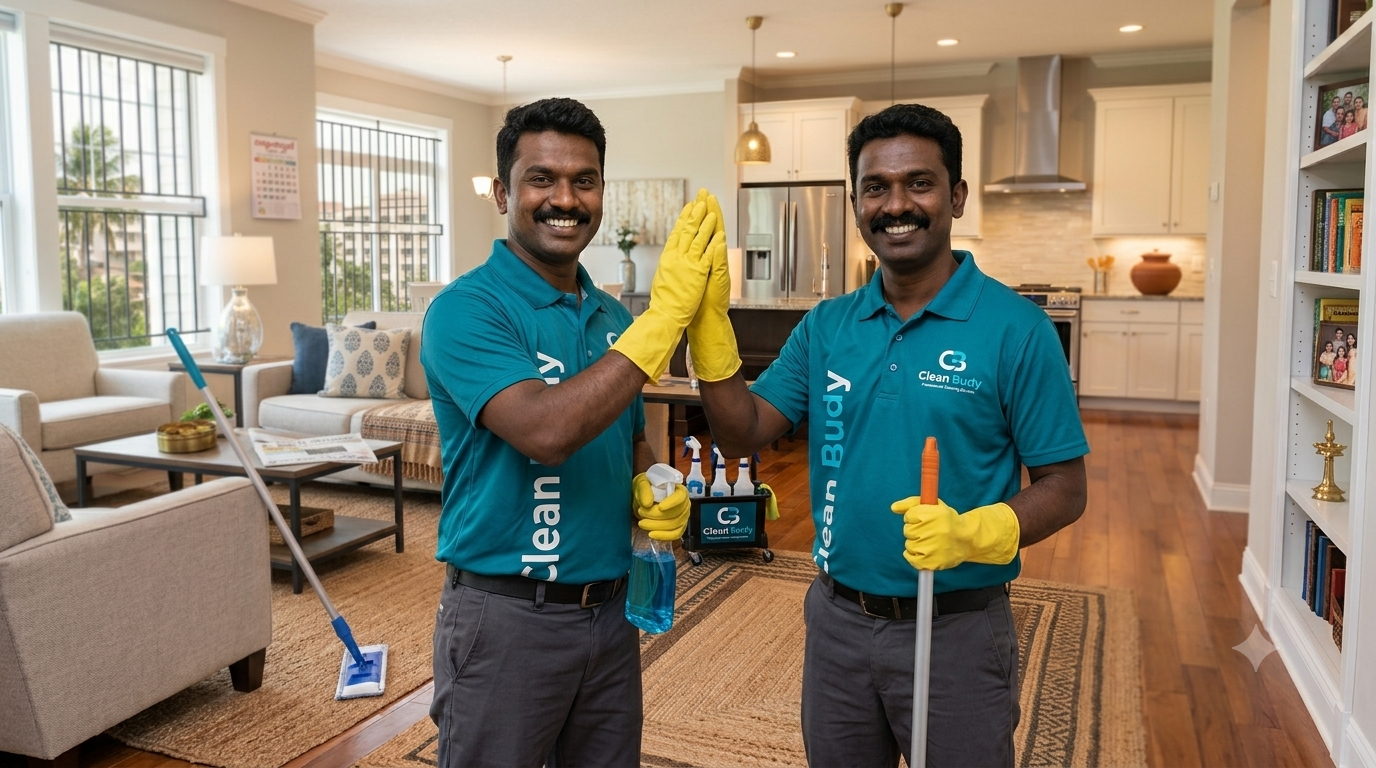 Cleanbudy team celebrating after a job well done