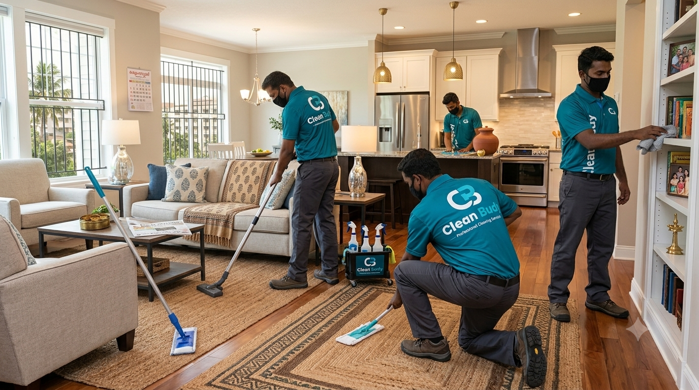 Cleanbudy team providing professional cleaning services in a Kochi home